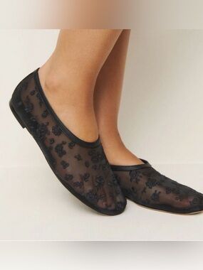 Reformation Black Floral Lace Ballet Flats